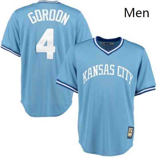 Mens Majestic Kansas City Royals 4 Alex Gordon Replica Light Blue Cooperstown MLB Jersey